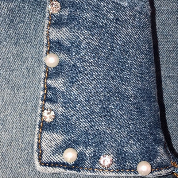 NWT! Denim Vintage Stonewashed Embellished Pearl Rhinestone Coat 2X - Picture 4 of 13